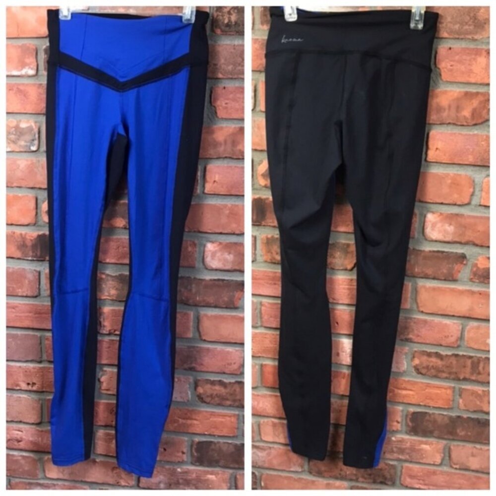 KARMA Athletic Run Yoga High Waist Legging Colorblock Pant Blue Black Stretch XS